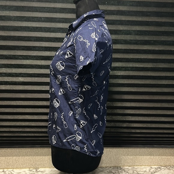 Dip Boy Blue American BBQ Graphic Print SS Cotton Button Front Shirt Large 12-14 - Picture 2 of 6